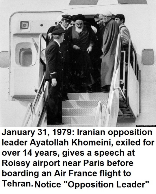 On 1 February 1979 Khomeini flew in a chartered Air France plane to Iran. He was accompanied by supporters as well as 120 international journalists.