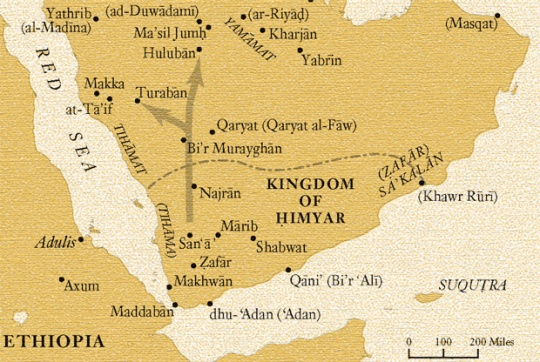 A map of the Arabian Peninsula showing the Hebrew-Arab Kingdom of Himyar, together with other notable Hebrew villages