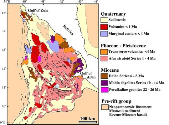simplified geologic map of the Afar Depression